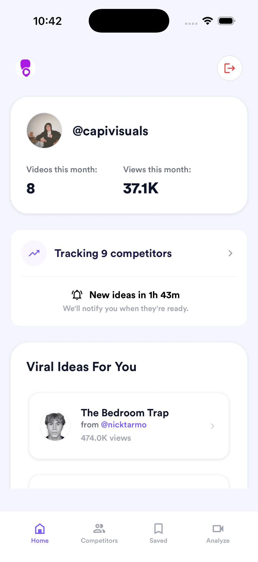 Idea detail screen with personalized shot list and script