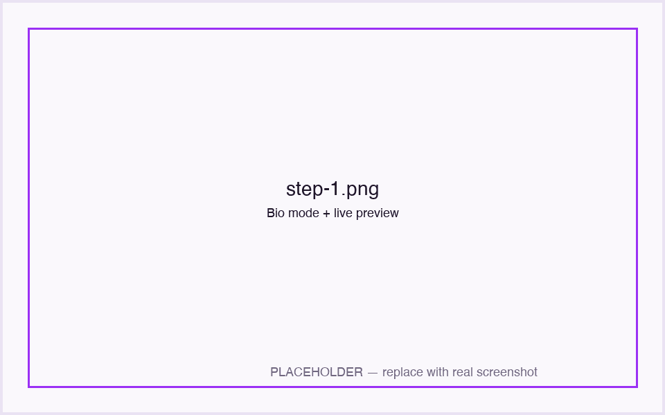 The tool in Bio mode with a spaced-out bio typed in and the live phone preview showing the blank lines held.
